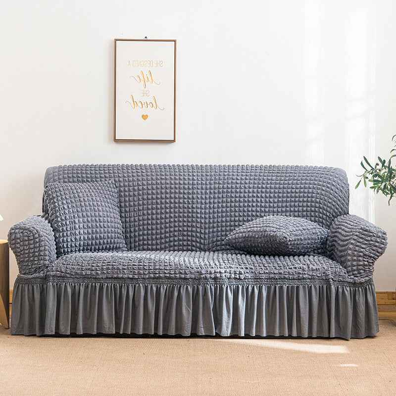 High-Quality Seersucker Stretch Sofa Slipcover with Elastic Bottom and Skirt Washable Furniture Protector for Kids and Pets 1/2/3/4 Seater Options