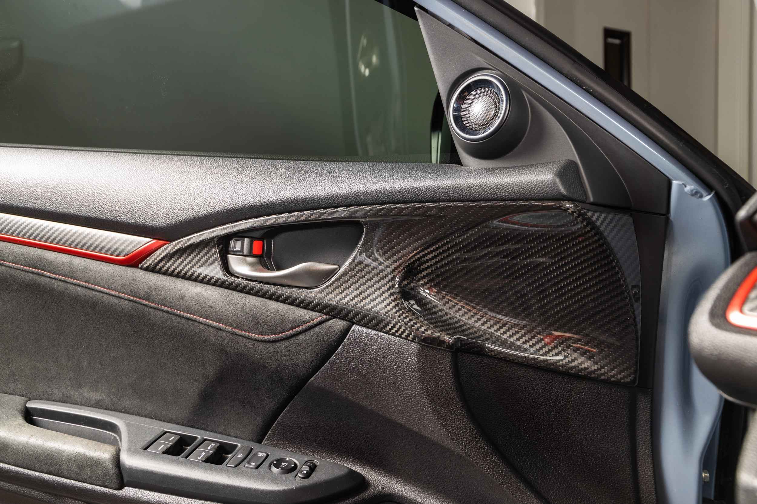 OLM LE Carbon Fiber Interior Door Handle Trim Covers (Full Set) - 2016 - 21 Honda Civic / 2017-21 Honda Civic Type R