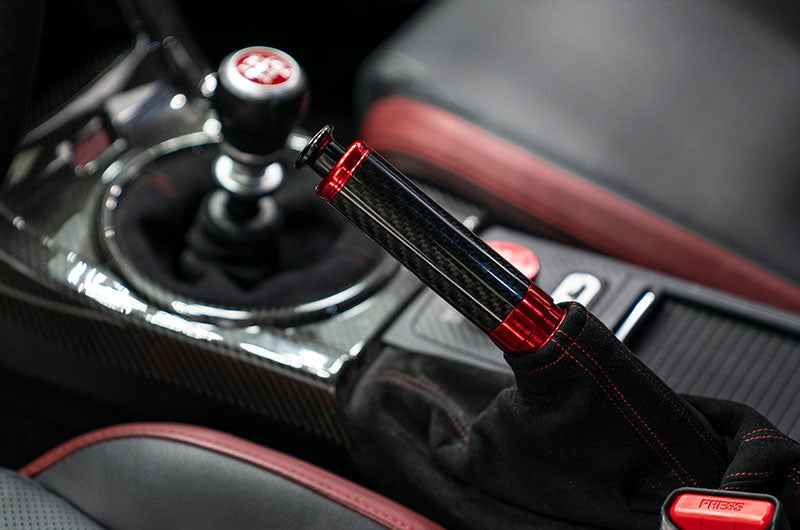 OLM Signature Series Ebrake Handle (Black Carbon w/Red) - 2015-2021 WRX & STI / 2013-2022 FR-S / BRZ / 86 / 2014-2018 Forester / 2013+ *Crosstrek
