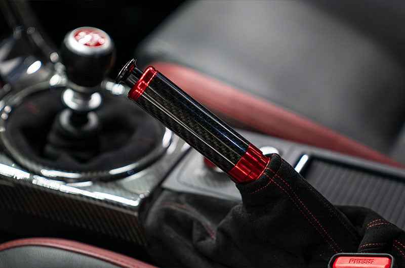 OLM Signature Series Ebrake Handle (Black Carbon w/Red) - 2015-2021 WRX & STI / 2013-2022 FR-S / BRZ / 86 / 2014-2018 Forester / 2013+ *Crosstrek