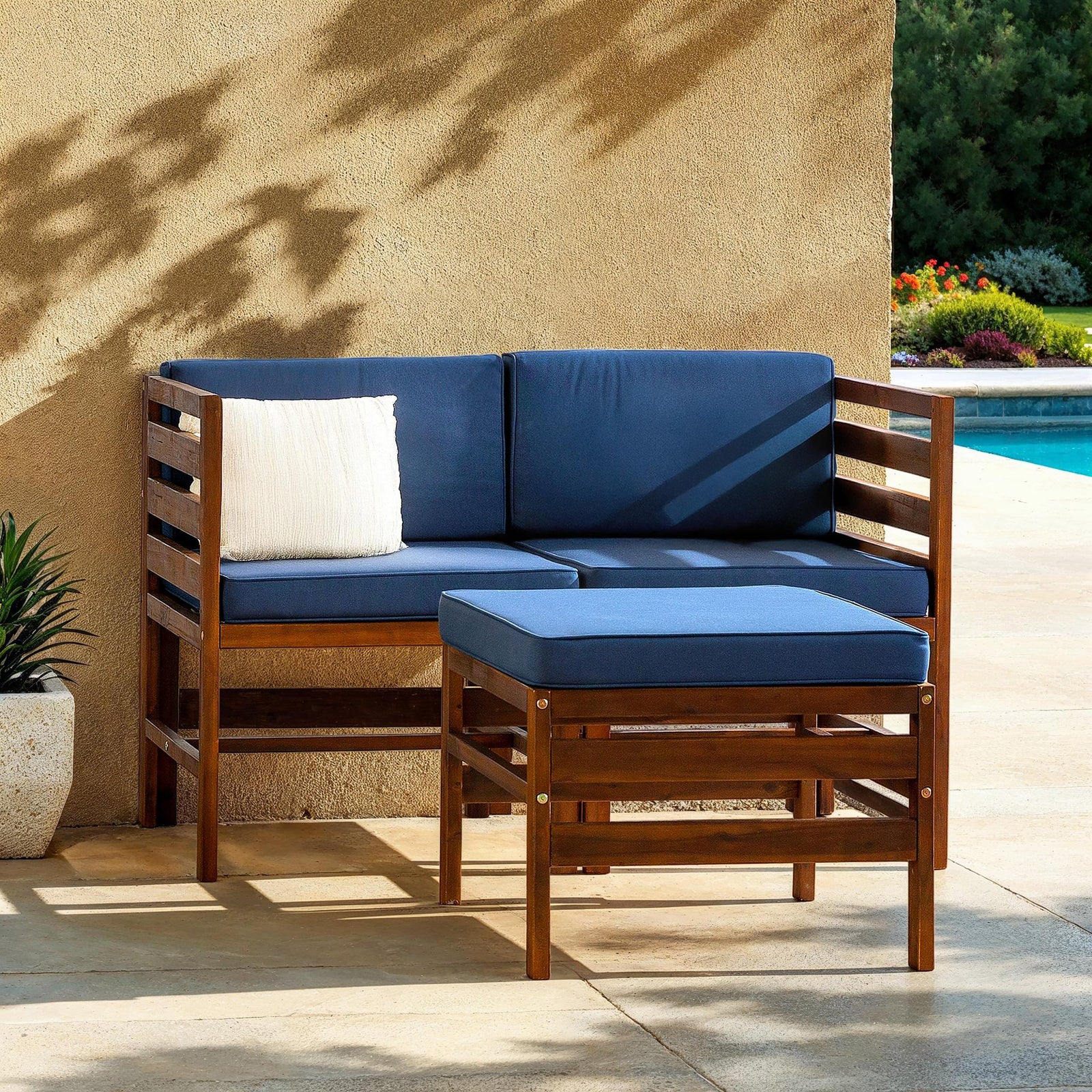 Sanibel 3-Piece Modular Acacia Chairs and Ottoman