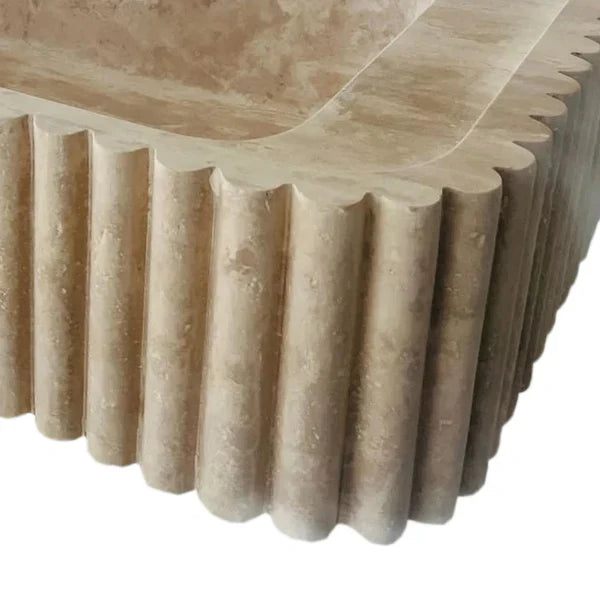 Oasis Beige Travertine Wall-mount Bathroom Vanity Sink Fluted (W)16