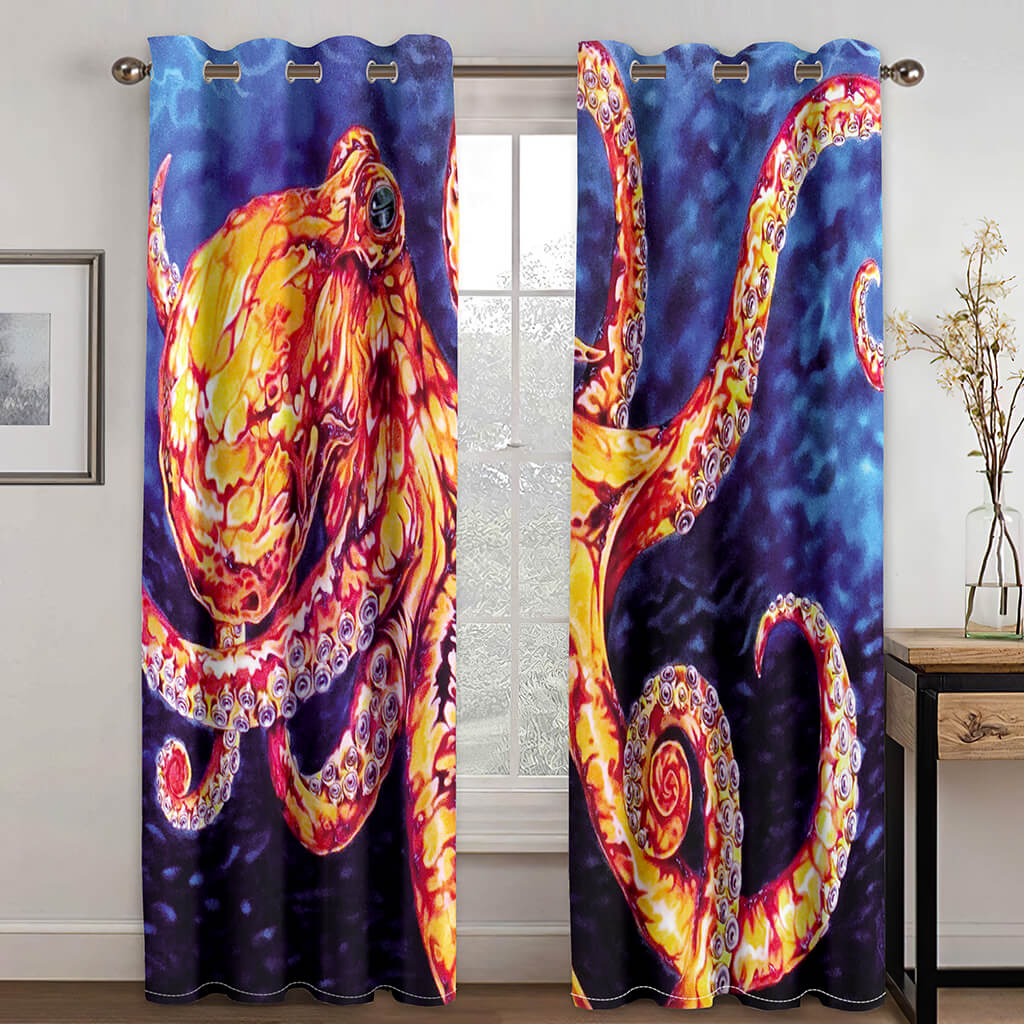 Octopus Curtains Blackout Window Treatments Drapes for Room Decoration
