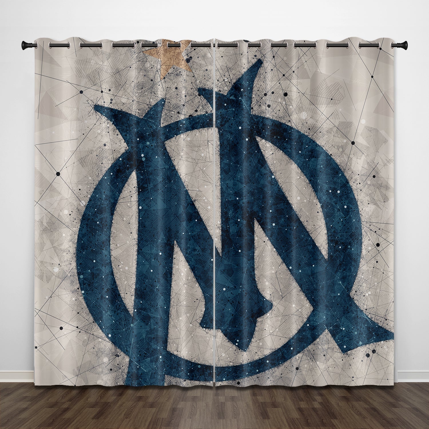 Olympique de Marseille Curtains Pattern Blackout Window Drapes