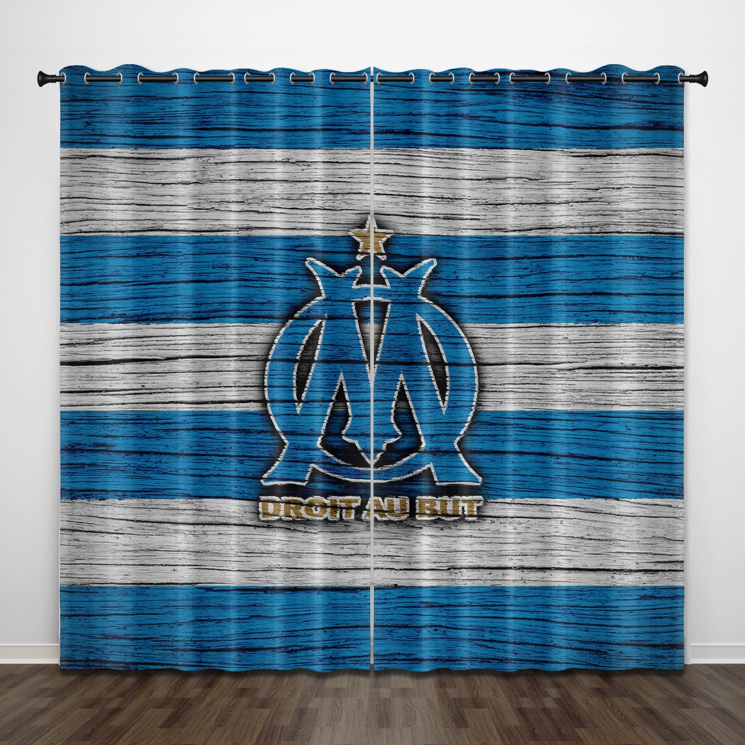 Olympique de Marseille Curtains Pattern Blackout Window Drapes