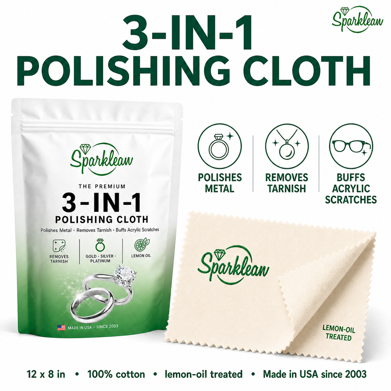 Jewelry Cleaner Lemon-Infused Polishing Cloth: Tackle Tarnish & Scratches on Metals