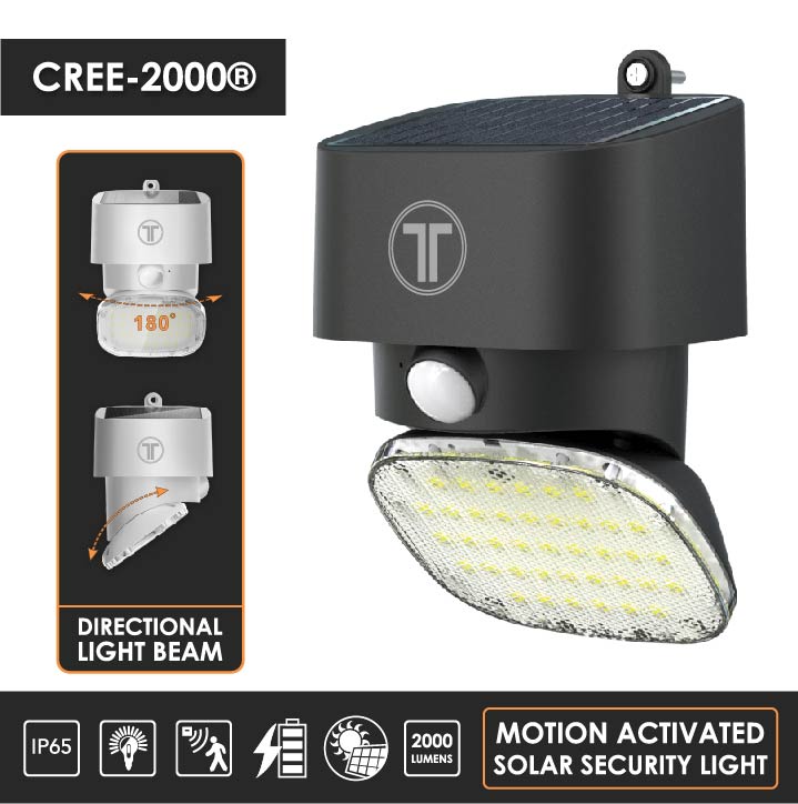 Cree-2000® V2 Outdoor Motion Sensor Solar Light | German Osram | Dusk to Dawn | 2-Pack