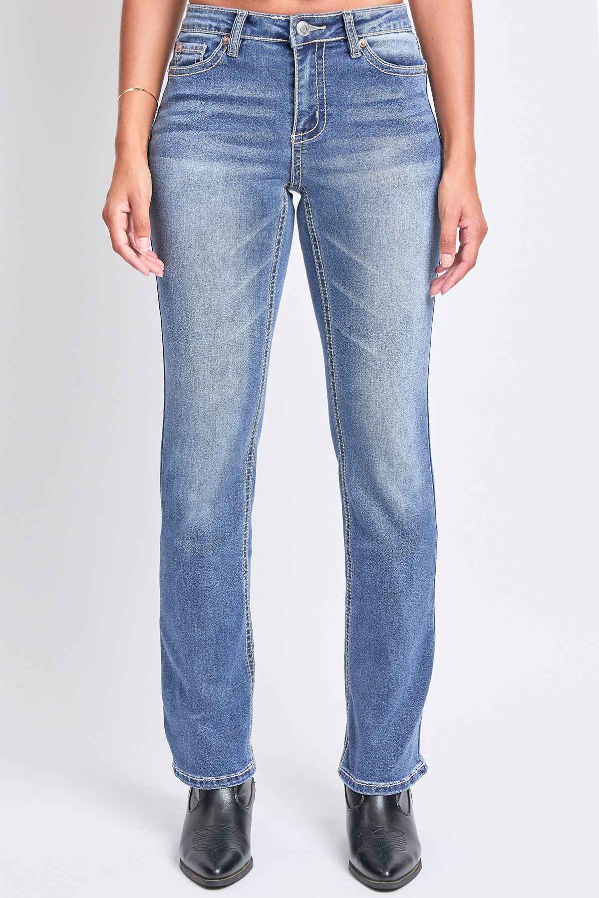 Women's Mid Rise Studded Fleur De Lis Bootcut Jeans
