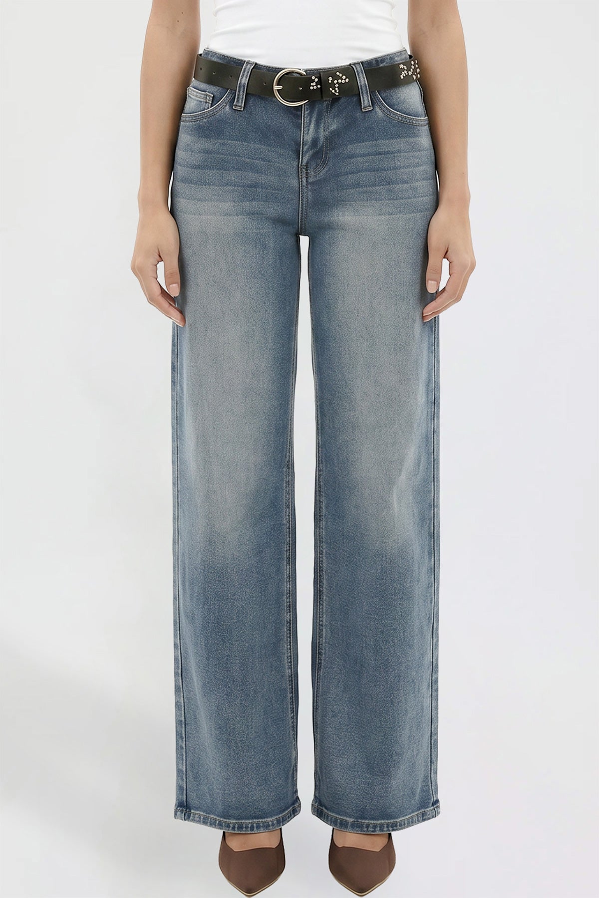 Women's Britney Belted Wide Leg Jeans
