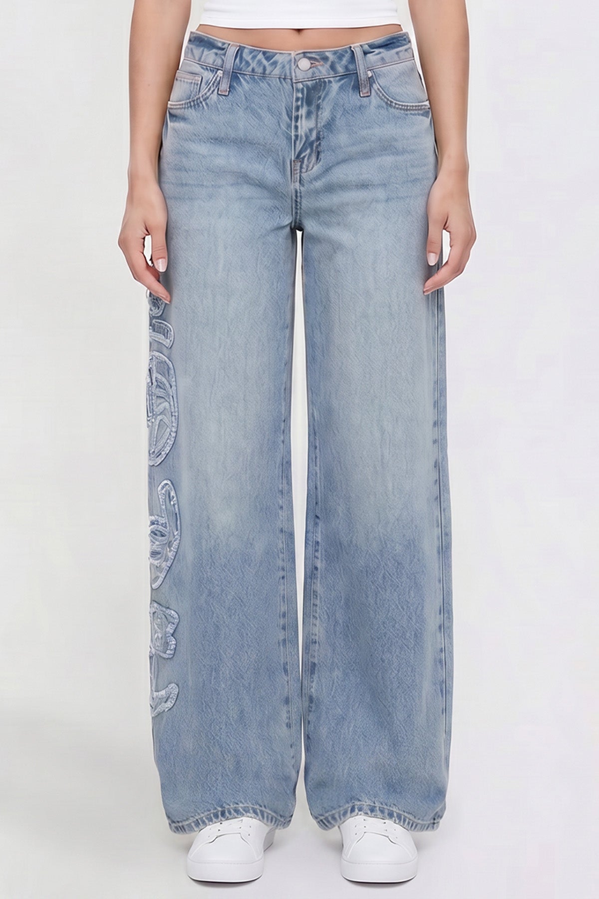 Women's Joey Super Wide Leg Jeans with Love Patch