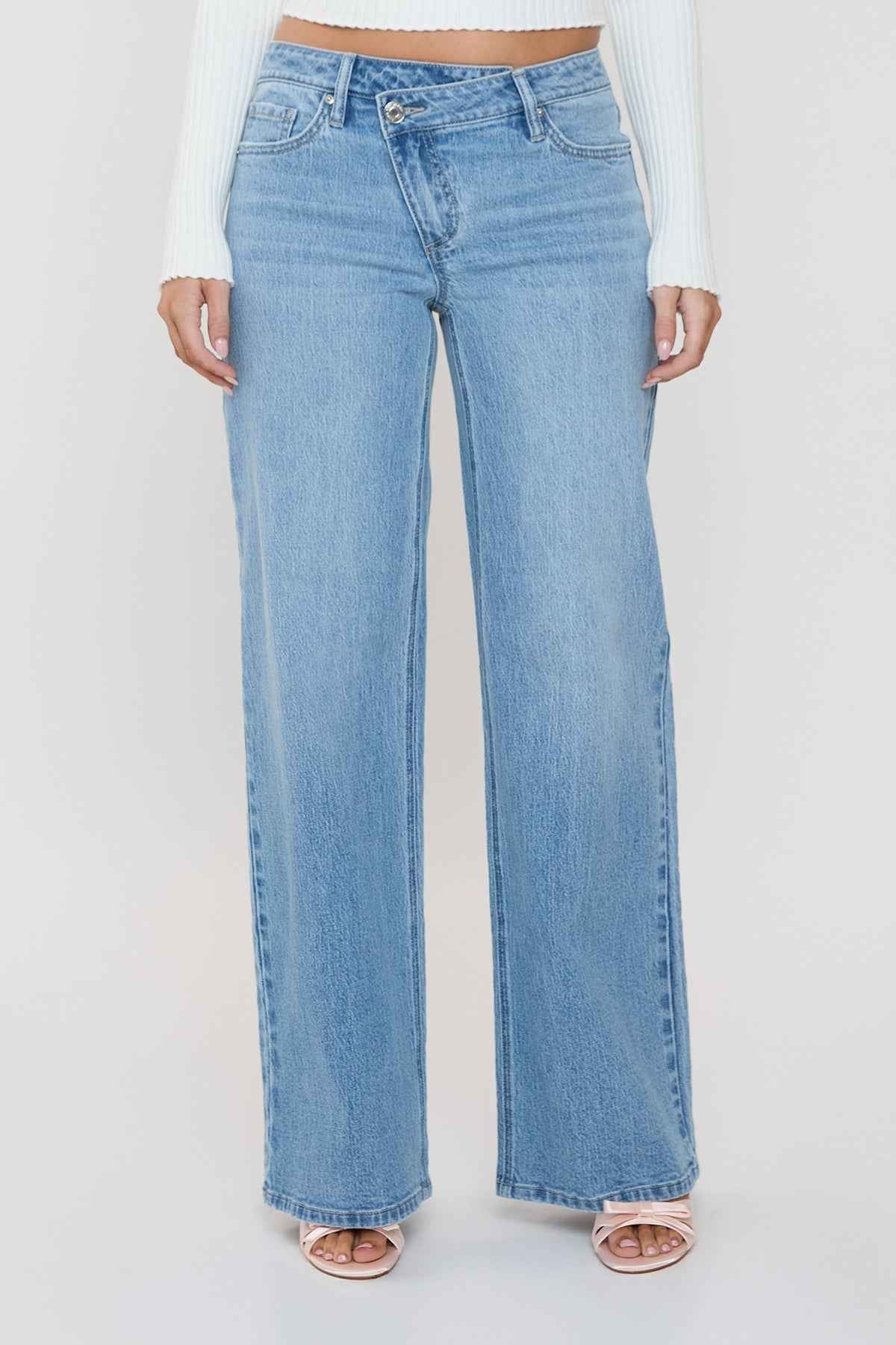 Women's Luxe Asymmetrical Wide Leg Jeans