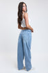 Women's Moto Relaxed Rise Baggy Barrel Jeans with Seam Detail
