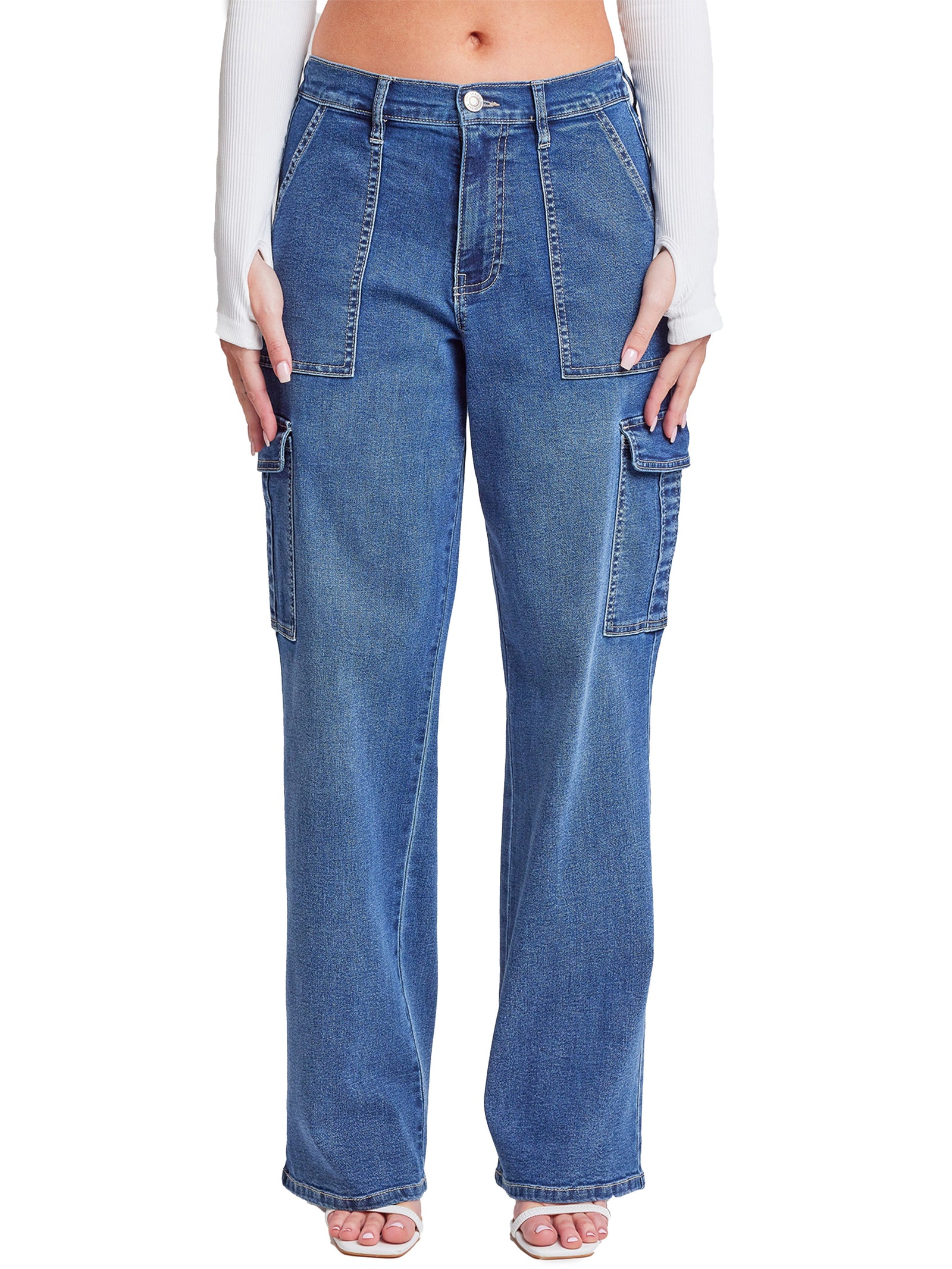 Women's Elastic Waist Straight  Cargo Jean