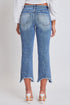 Women's Mid Rise Kick Flare Fray Hem Cropped Jeans