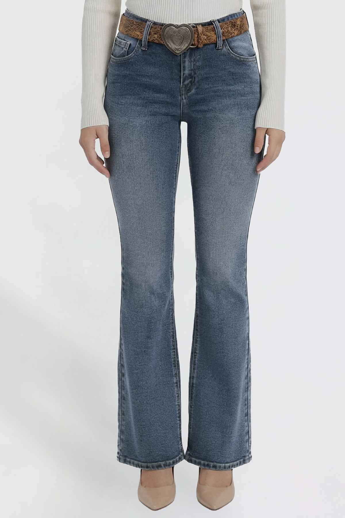 Women's Belted Bootcut Jeans