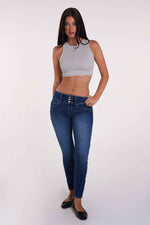 Women's Luxe Mid Rise 3-Button WannaBettaButt Skinny Jeans