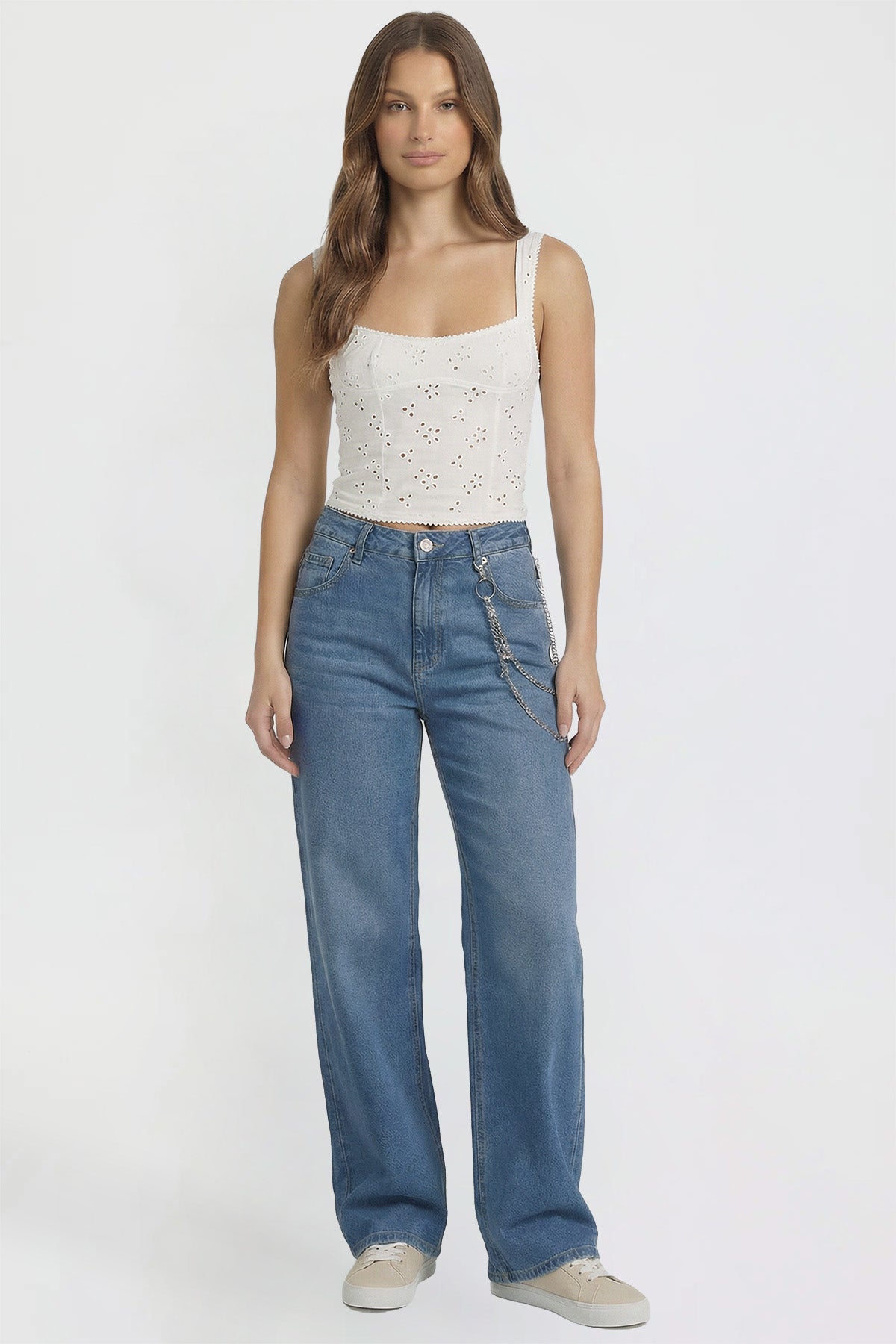 Women's Joey Super Wide Leg Jeans with Cross Chain