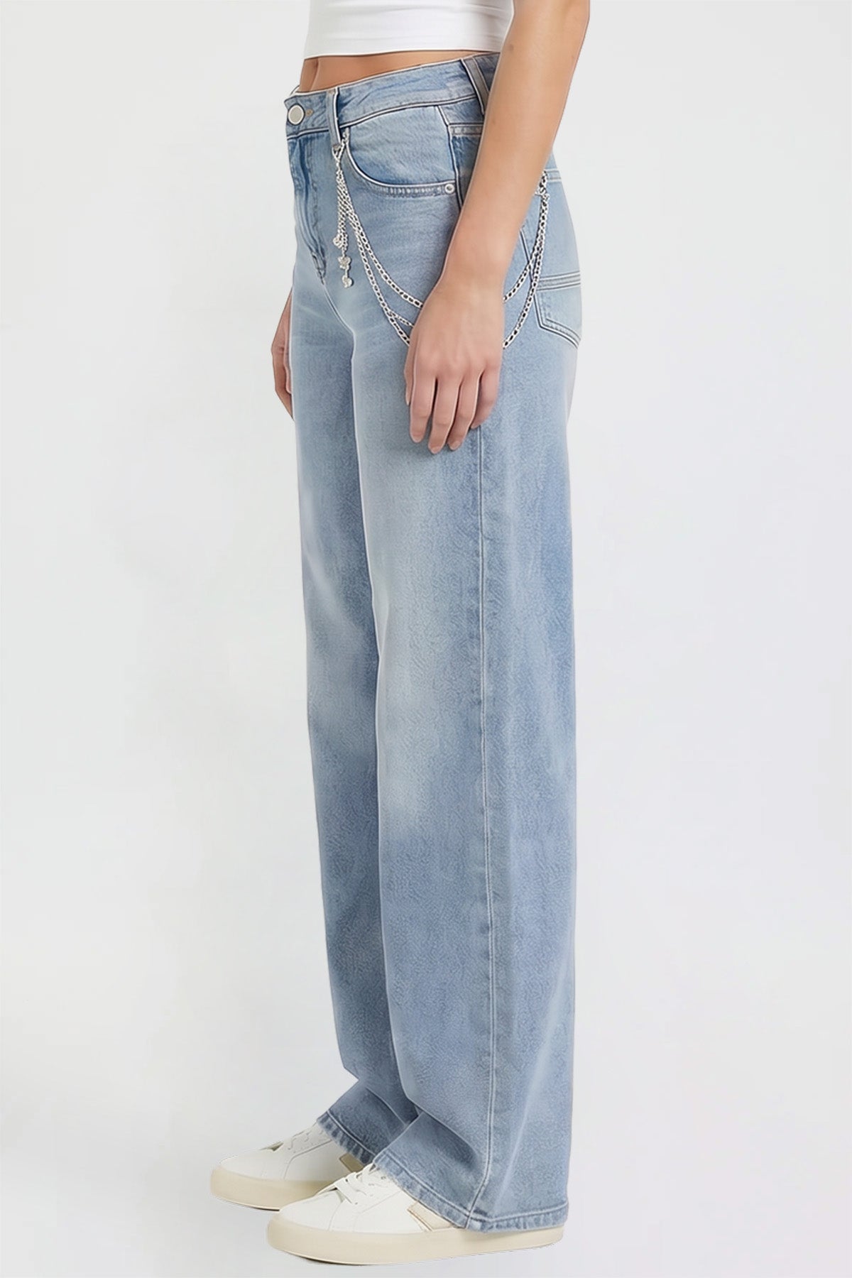 Women's Joey Super Wide Leg Jeans with Butterfly Chain