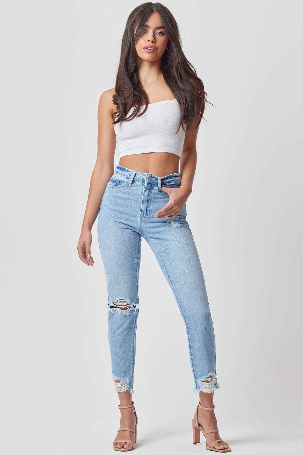 Women's Dream Cropped Frayed Slim Straight Jeans