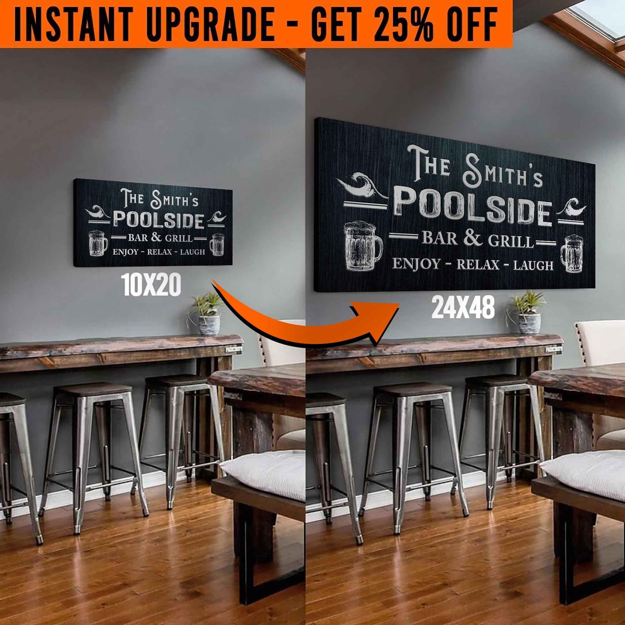 Upgrade Your 20x10 Inches 'Personalized Poolside Bar And Grill' (Style 2) Canvas To 48x24 Inches