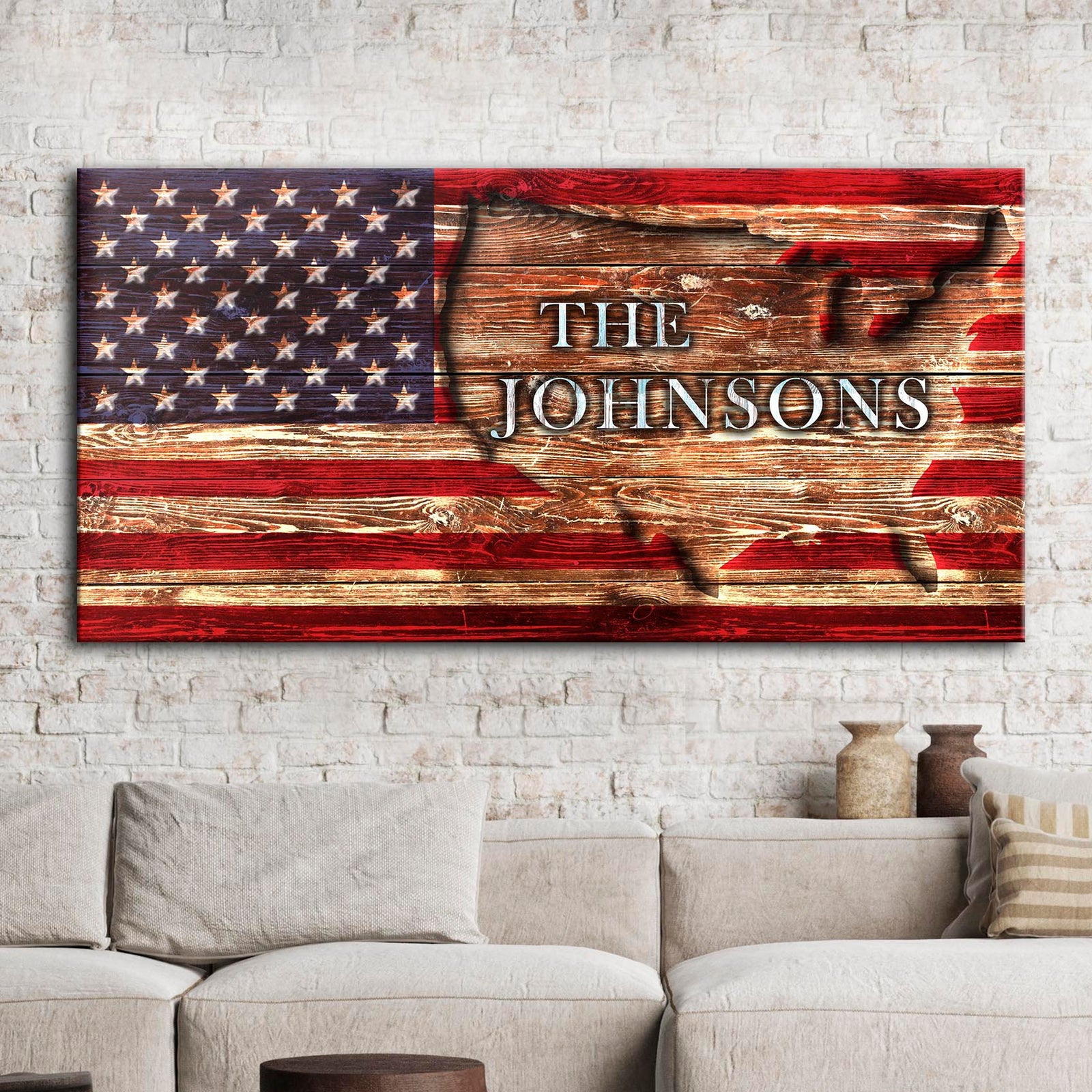 Rustic American Flag Family Name Sign