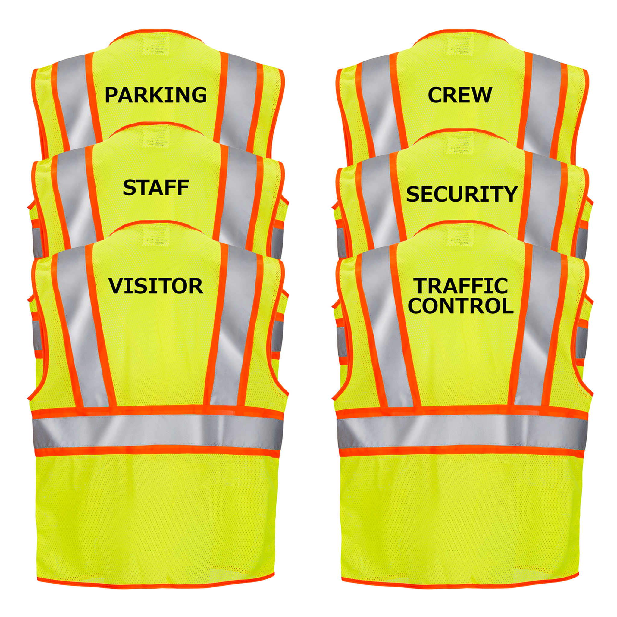 Printed Hi-Vis Two Toned Mesh Safety Vest with 2” Reflective Strips and Pockets - Lime