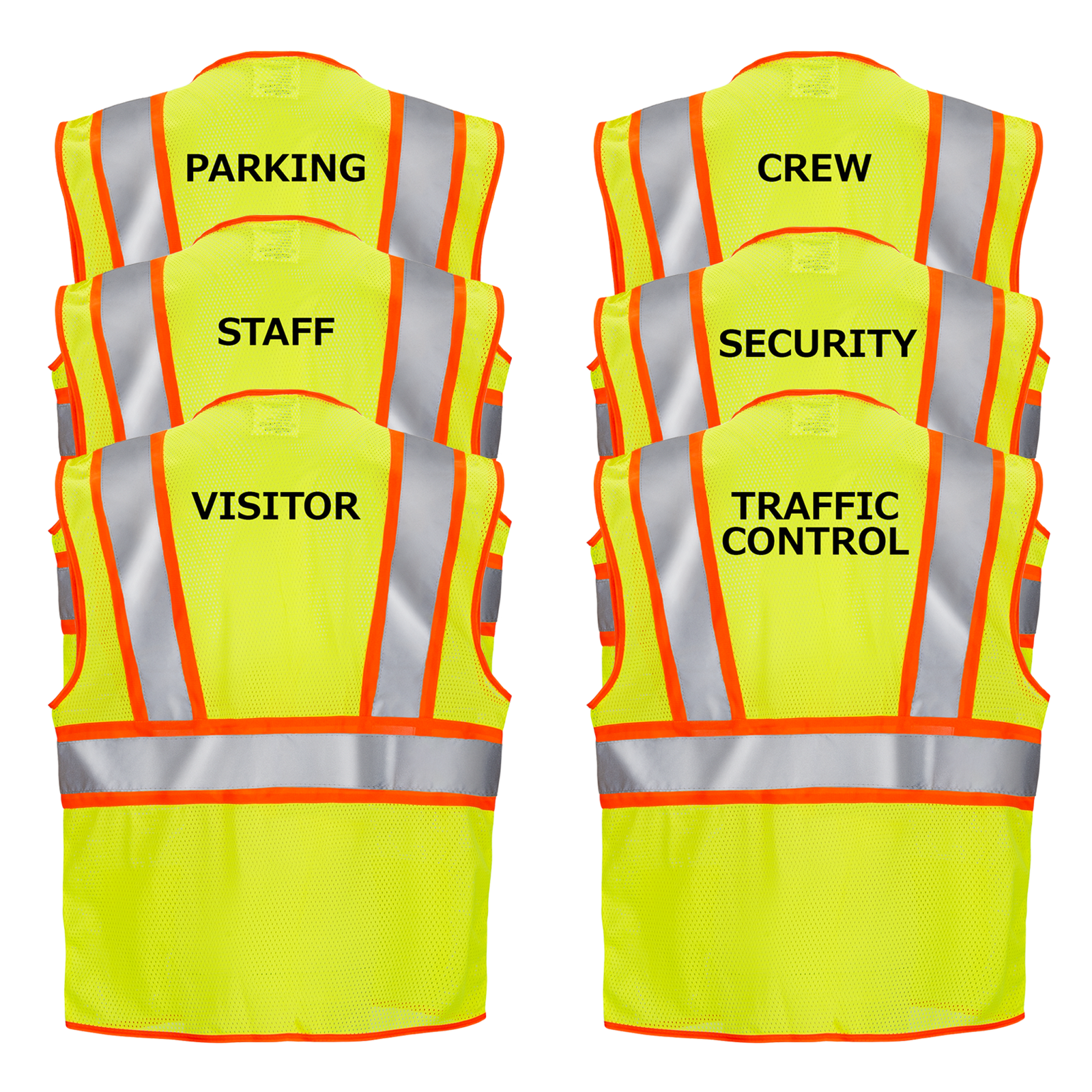 Printed Hi-Vis Two Toned Mesh Safety Vest with 2” Reflective Strips and Pockets - Lime