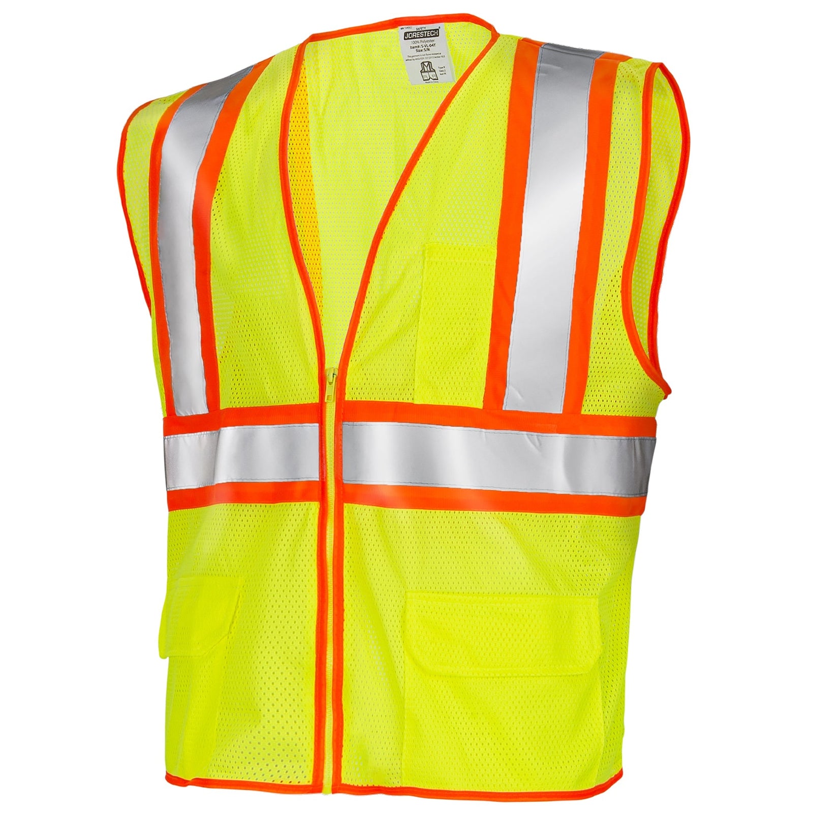 Printed Hi-Vis Two Toned Mesh Safety Vest with 2” Reflective Strips and Pockets - Lime