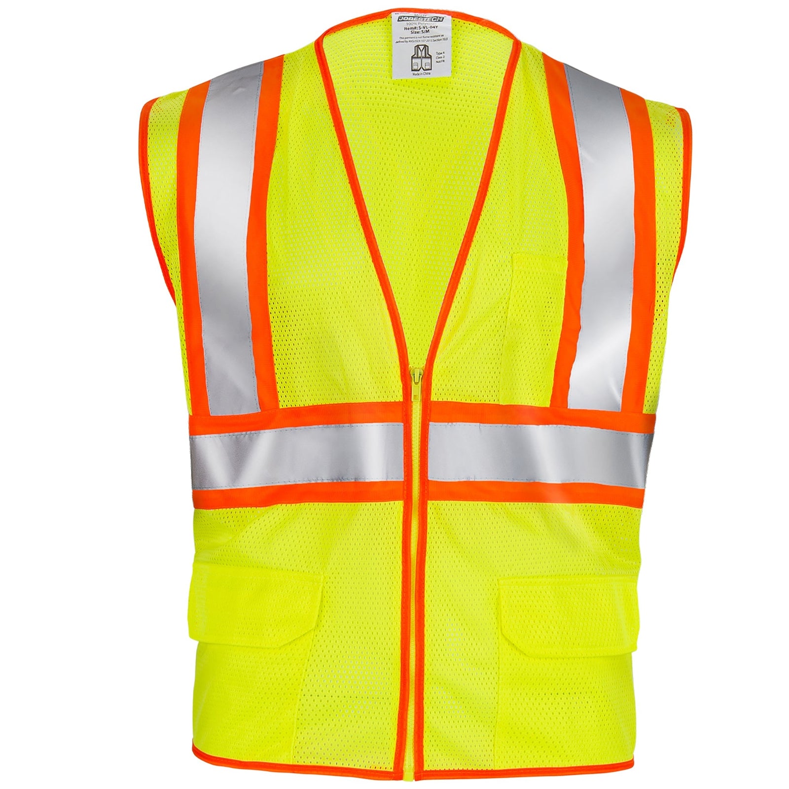 Printed Hi-Vis Two Toned Mesh Safety Vest with 2” Reflective Strips and Pockets - Lime