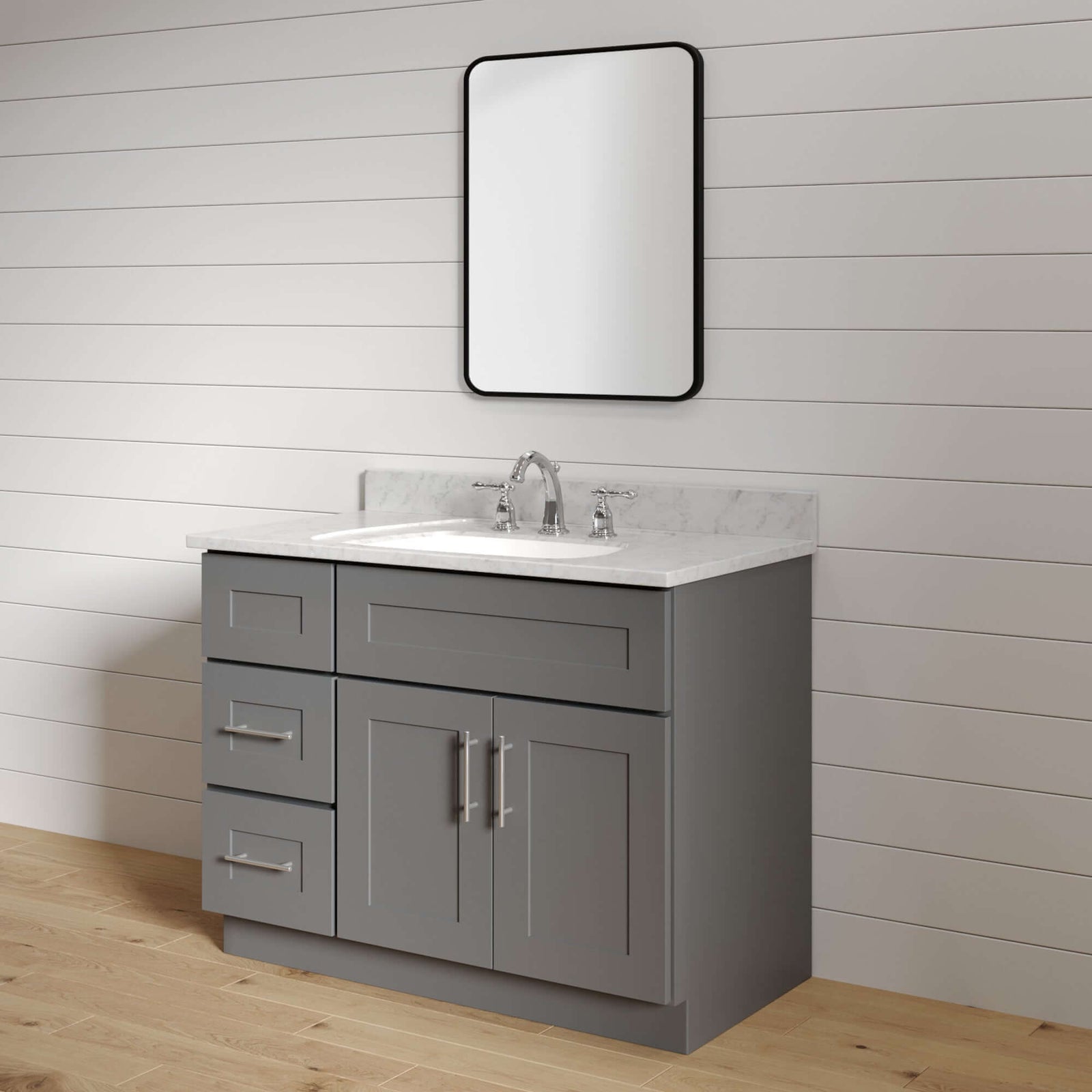 36 Inch Grey Shaker Single Sink Bathroom Vanity with Drawers on the Left