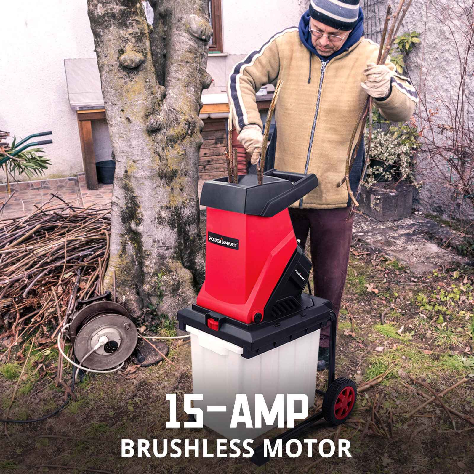 15Amp Electric Wood Chipper Leaf Mulcher w/ Collection Bin PS12A