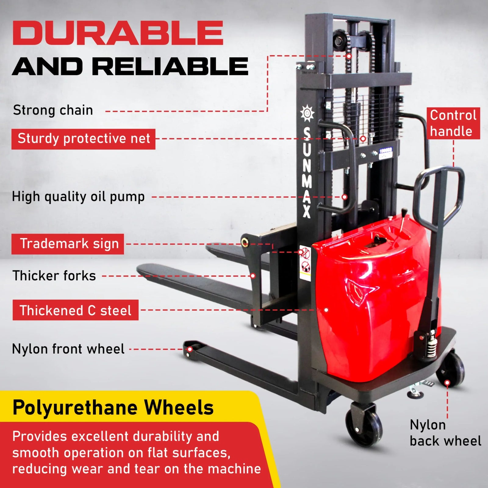 PS3300SE-2M Semi-Electric Pallet Stacker, 3300 lbs Capacity, 78