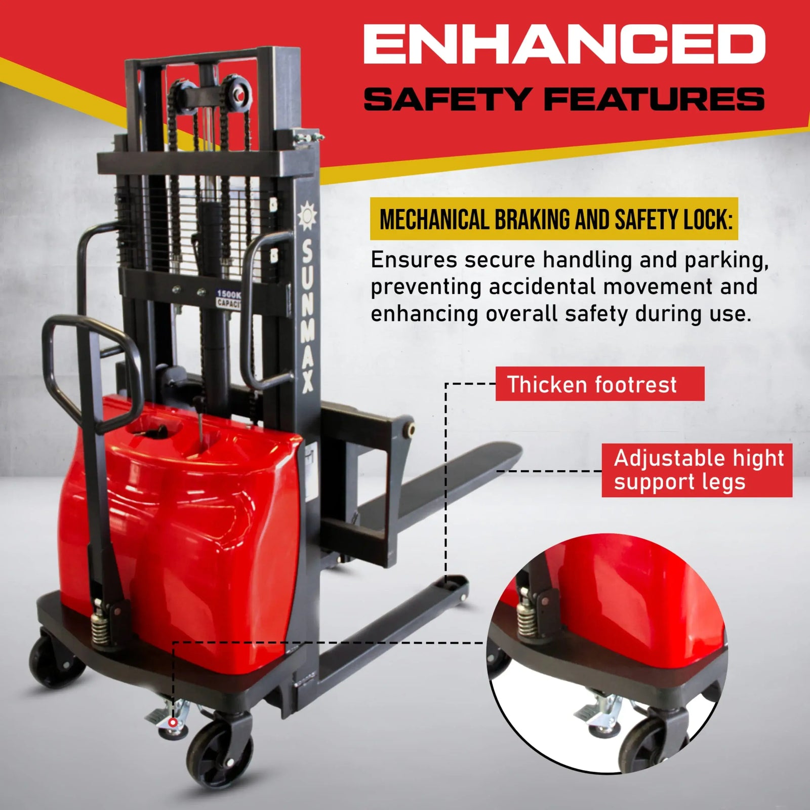 PS3300SE-2M Semi-Electric Pallet Stacker, 3300 lbs Capacity, 78