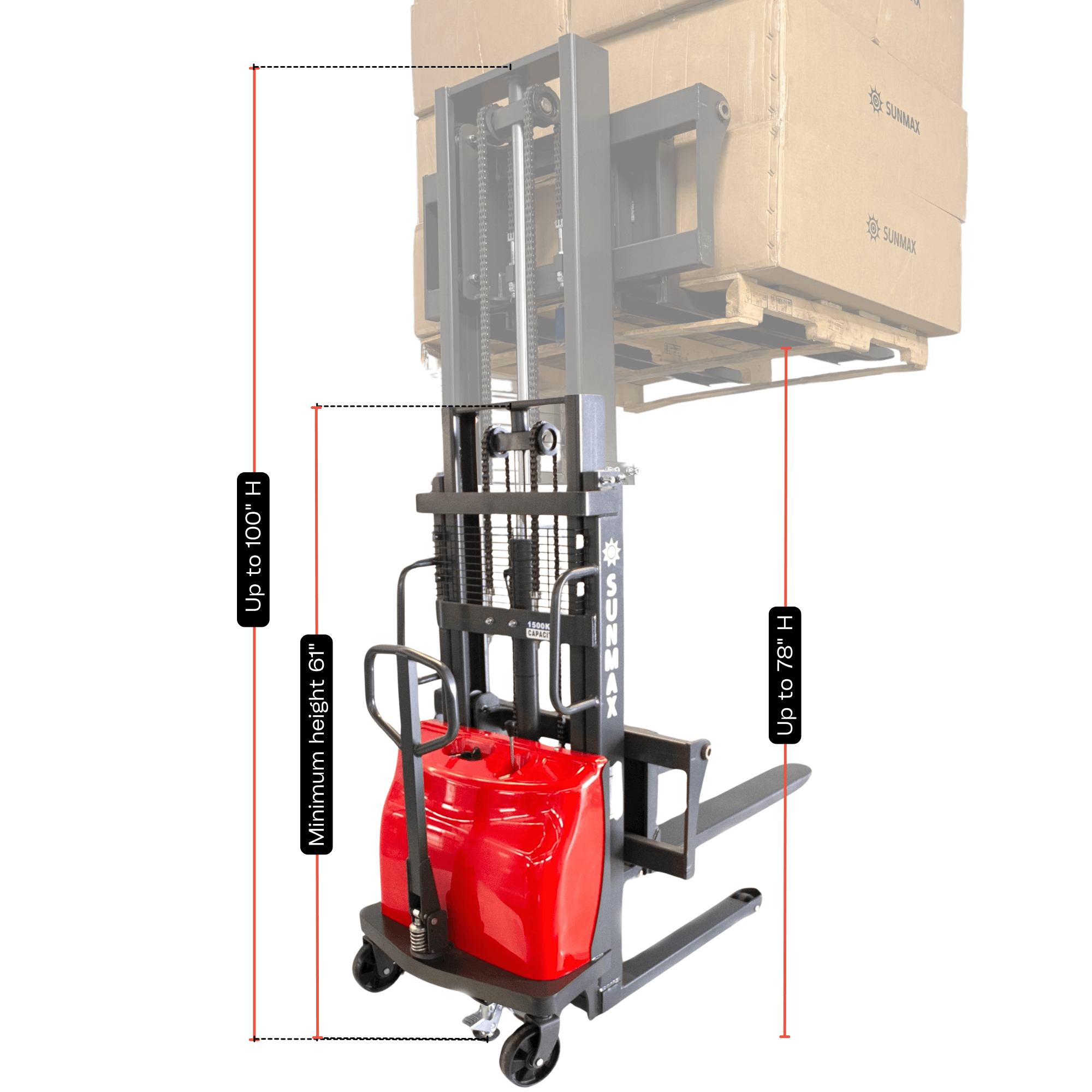 PS3300SE-2M Semi-Electric Pallet Stacker, 3300 lbs Capacity, 78" Lifting Height
