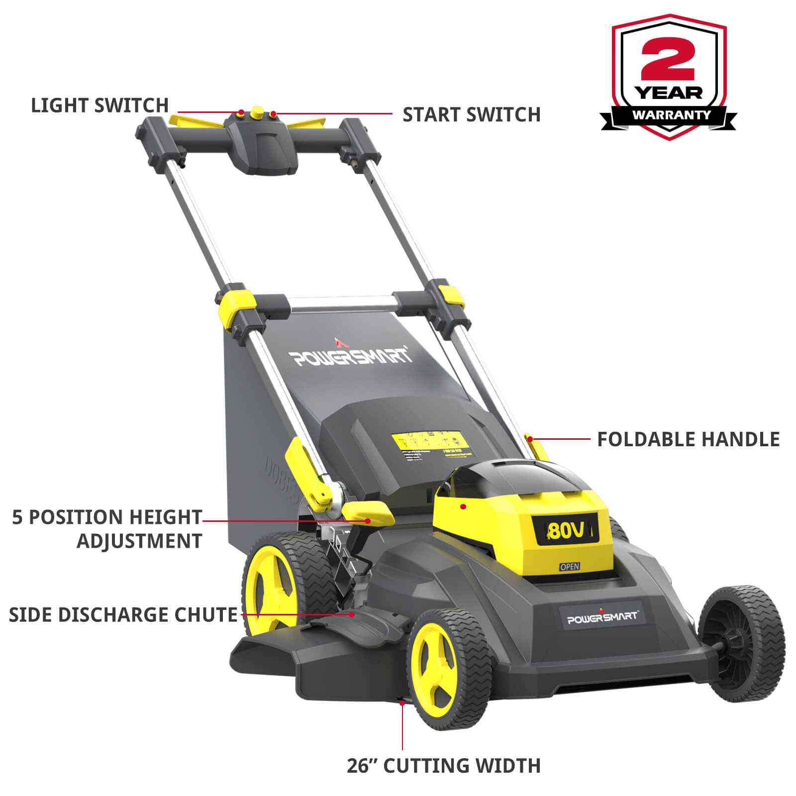 80V 26" Brushless Cordless Self-Propelled Lawn Mower w/ Battery & Charger PS76826