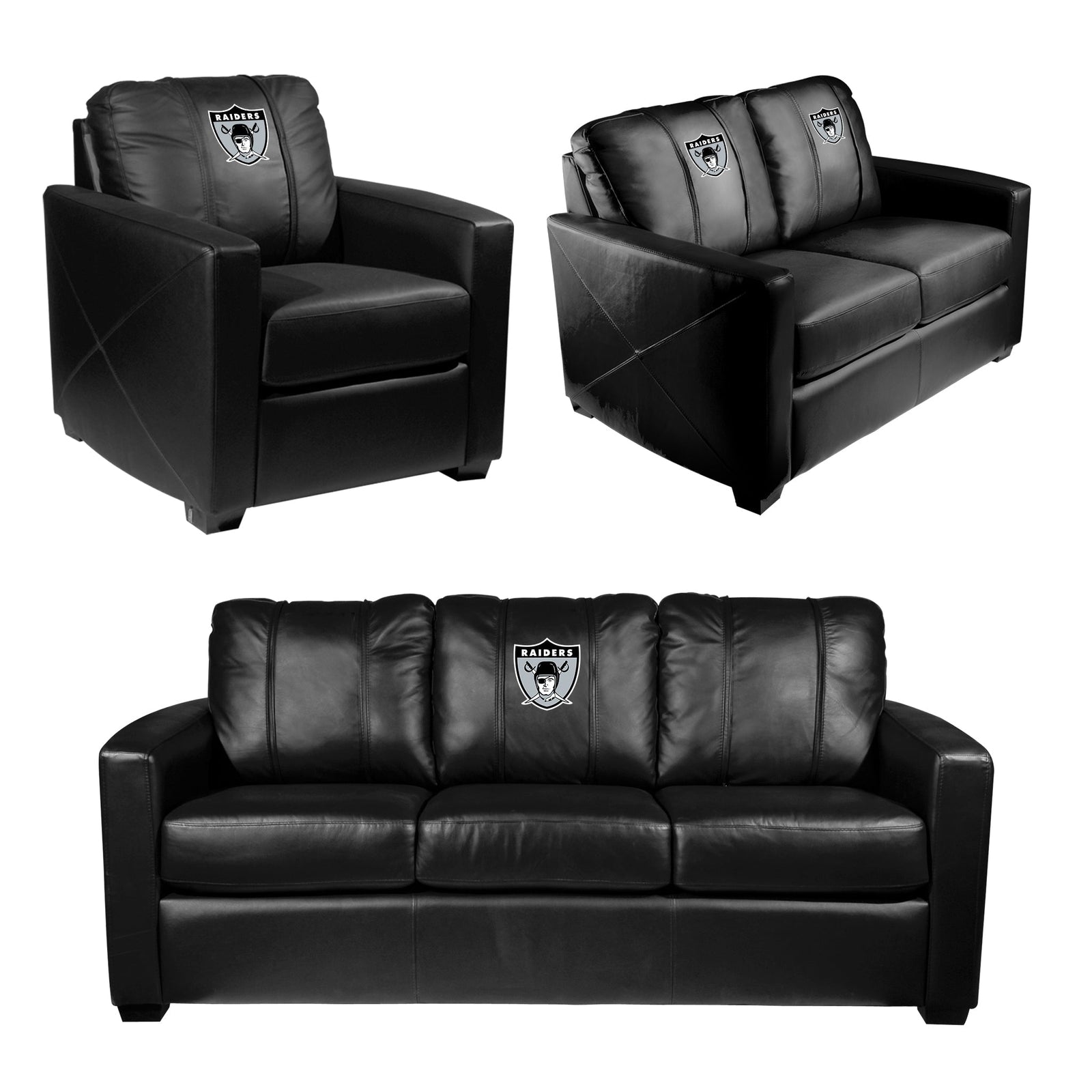 Silver Sofa with Las Vegas Raiders Classic Logo