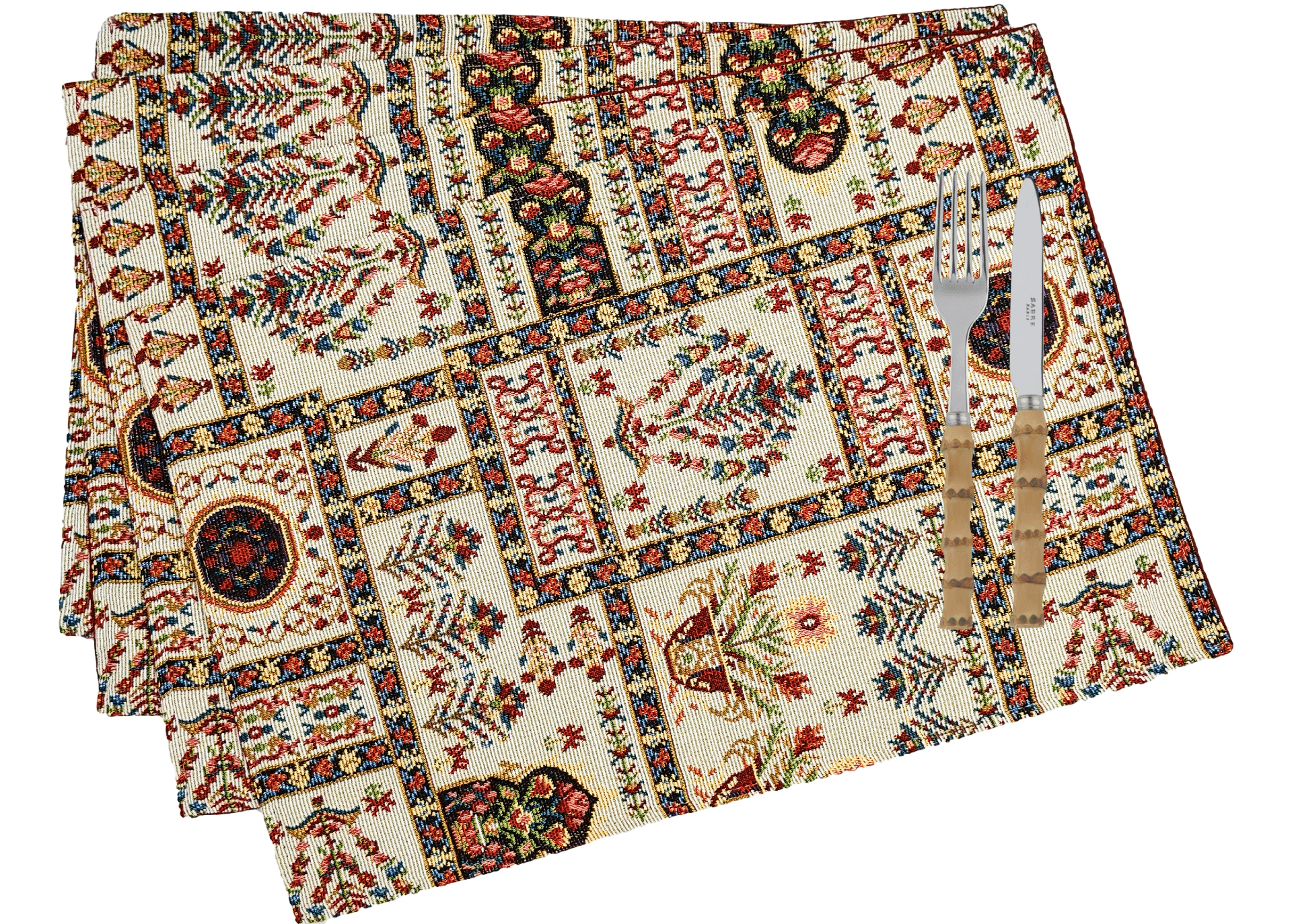 DaDalogy Bedding Set of 4-Pieces Light White Mughal Floral Botanical Cottage Fleur Tapestry Placemats 13” x 19” (18196)