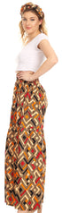 Sakkas Esme Women's African Ankara Flared Wide Leg Palazzo Pants with Pockets