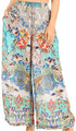 Sakkas Anie Women's Boho Casual Flowy Flare Palazzo Wide Leg Pants Floral Print