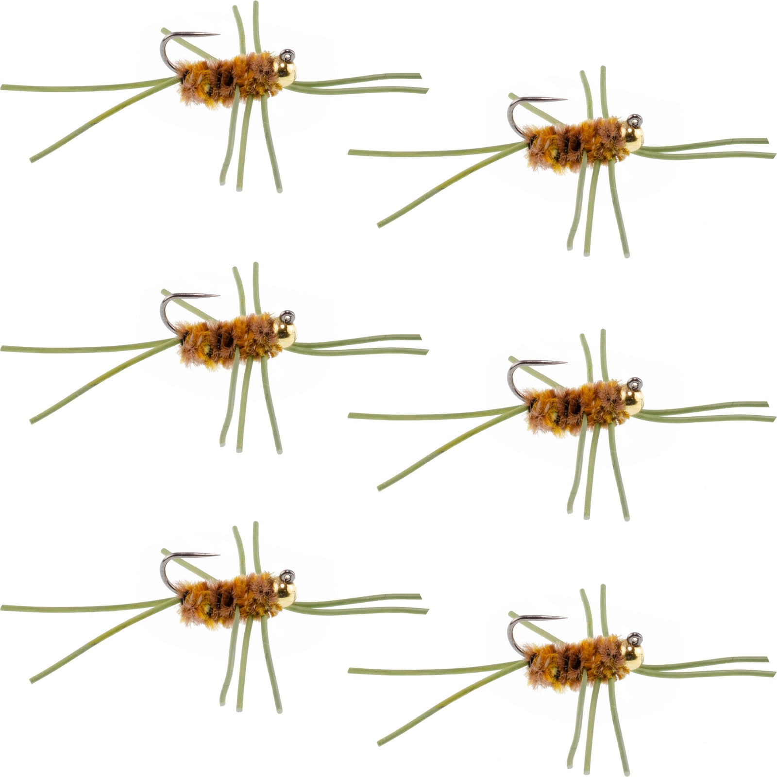 Barbless Pat's Rubber Legs Tungsten Bead Jigged Coffee/Tan Euro Nymph  - Set of 6 Flies Hook Size 10
