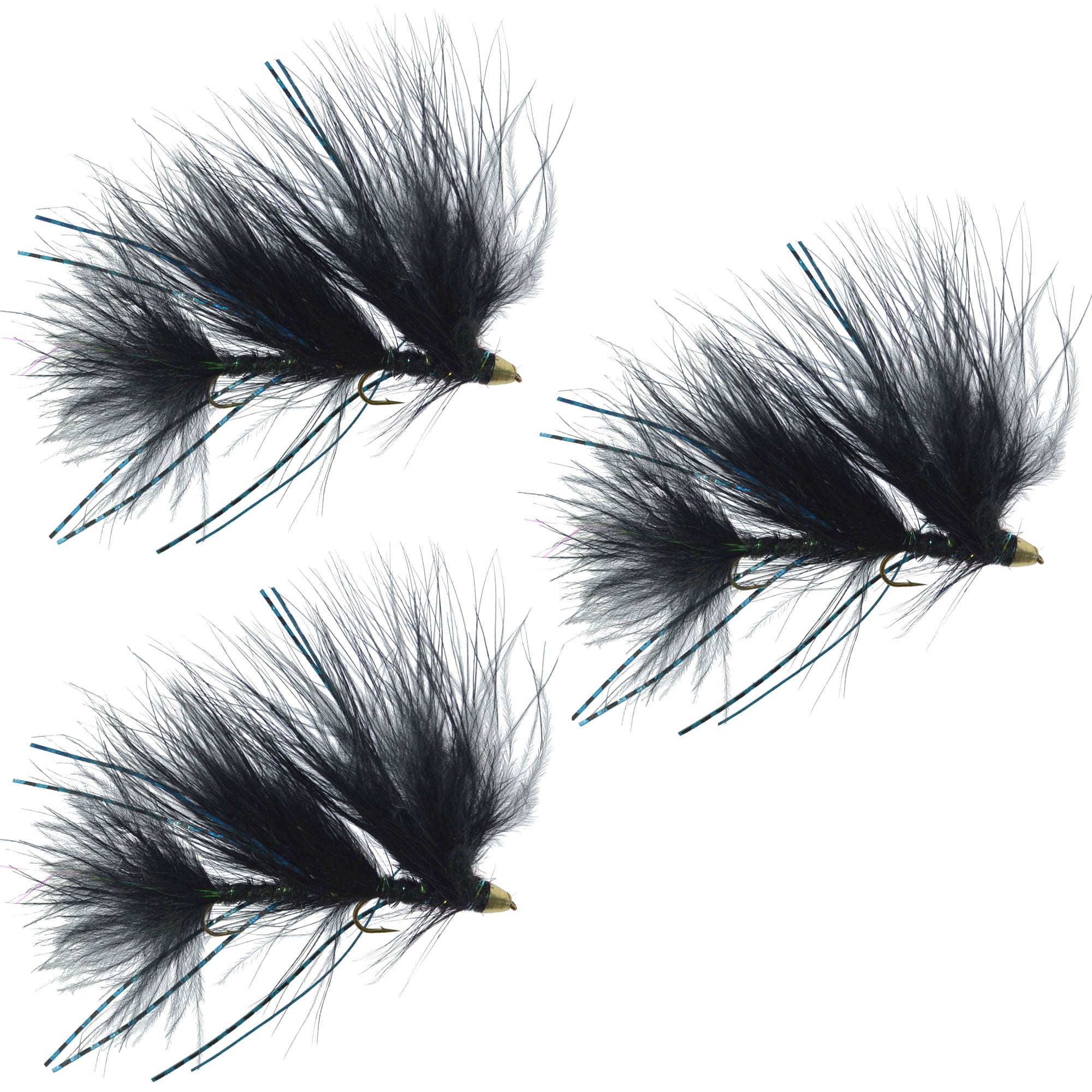 3 Pack Circus Peanut Envy Streamer Black - Size 6 - Articulated Trout Bass Steelhead Salmon and Bass Fly Fishing Flies