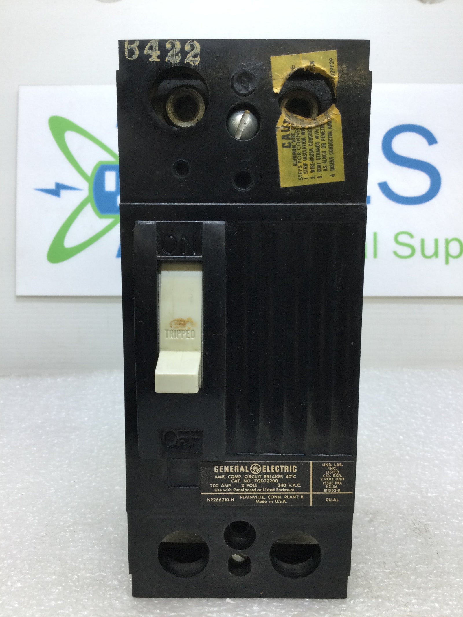 GE General Electric TQD22200/WL 200 Amp 240 Volt 2 Pole 10ka Circuit Breaker