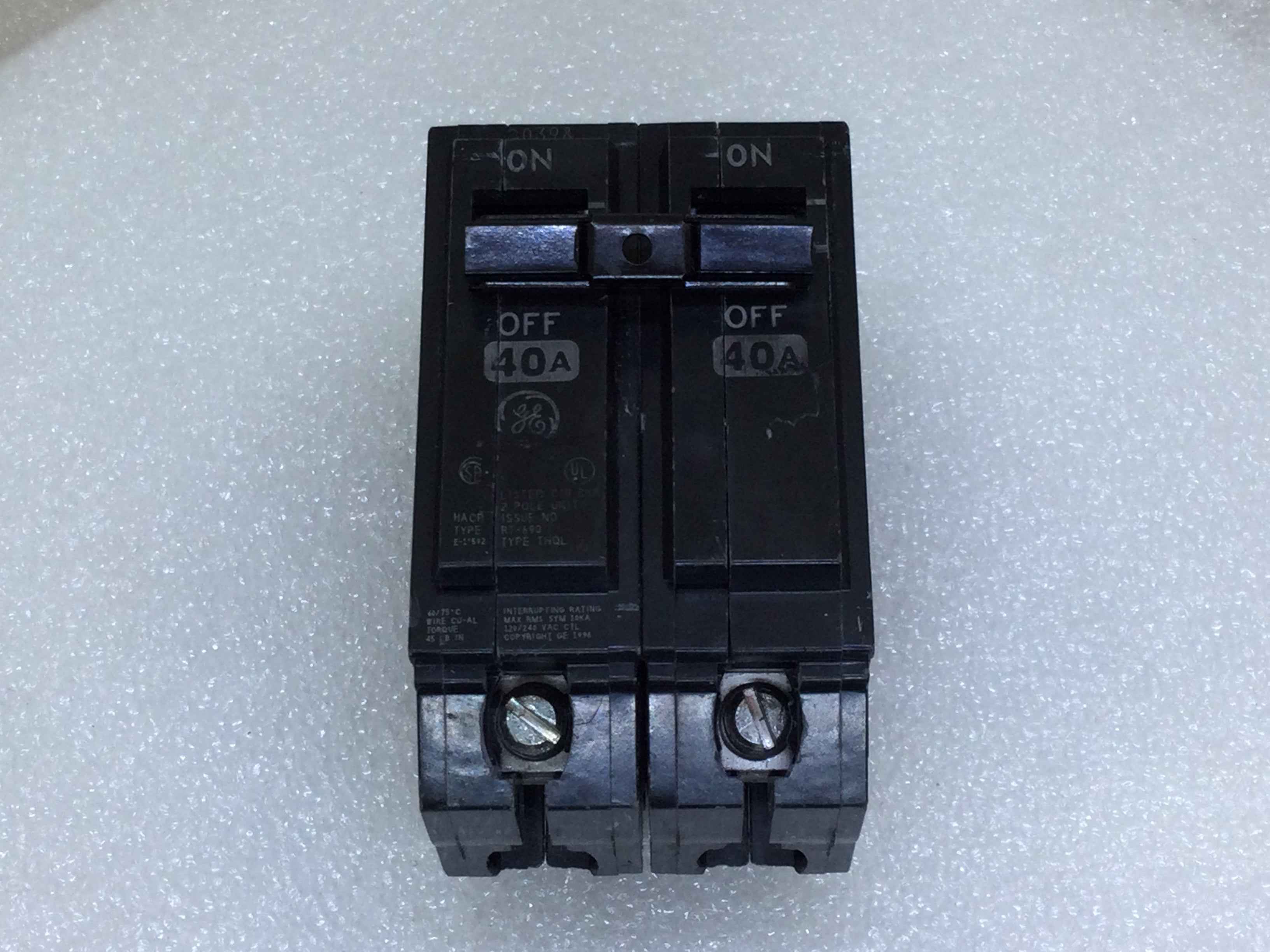 General Electric THQL2140 40 Amp 2 Pole 120/240V Circuit Breaker - Printed Face