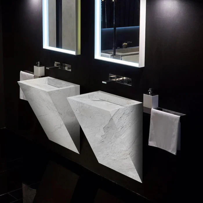 Polar White Marble Designer Triangle Sink Wall-mount Bathroom Sink (W)12