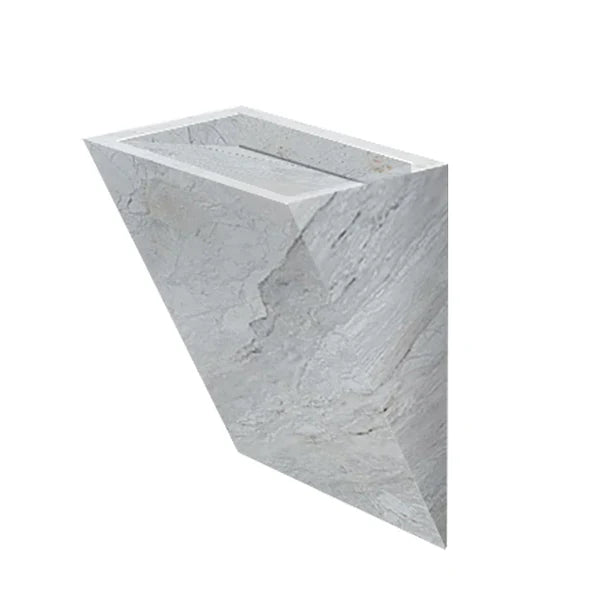 Polar White Marble Designer Triangle Sink Wall-mount Bathroom Sink (W)12" (L)18" (H)24"