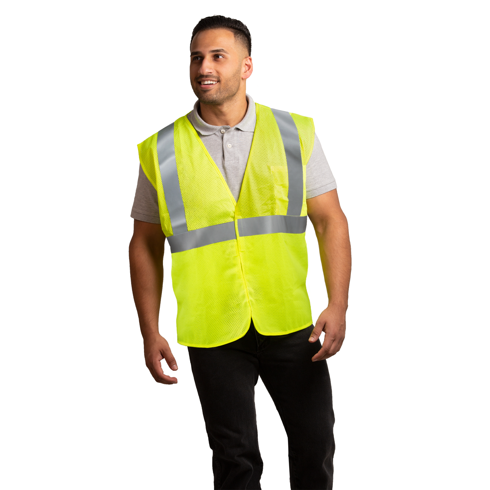 Printed Hi-Vis Mesh Safety Vest with 2” Reflective Strips and Pocket - Lime