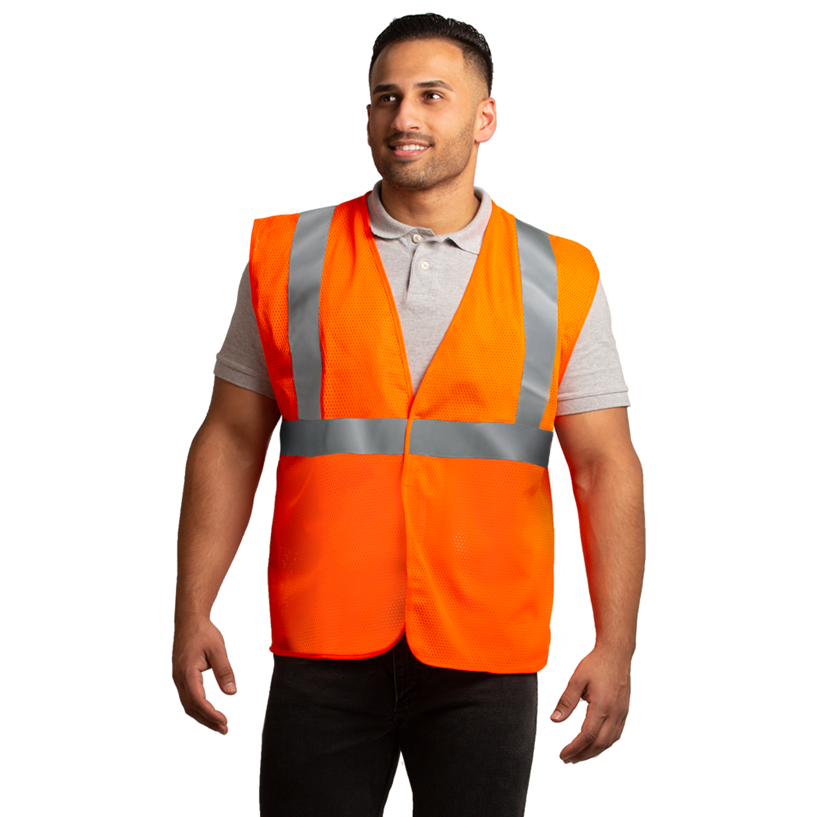 Printed Hi-Vis Mesh Safety Vest with 2” Reflective Strips and Pocket - Orange
