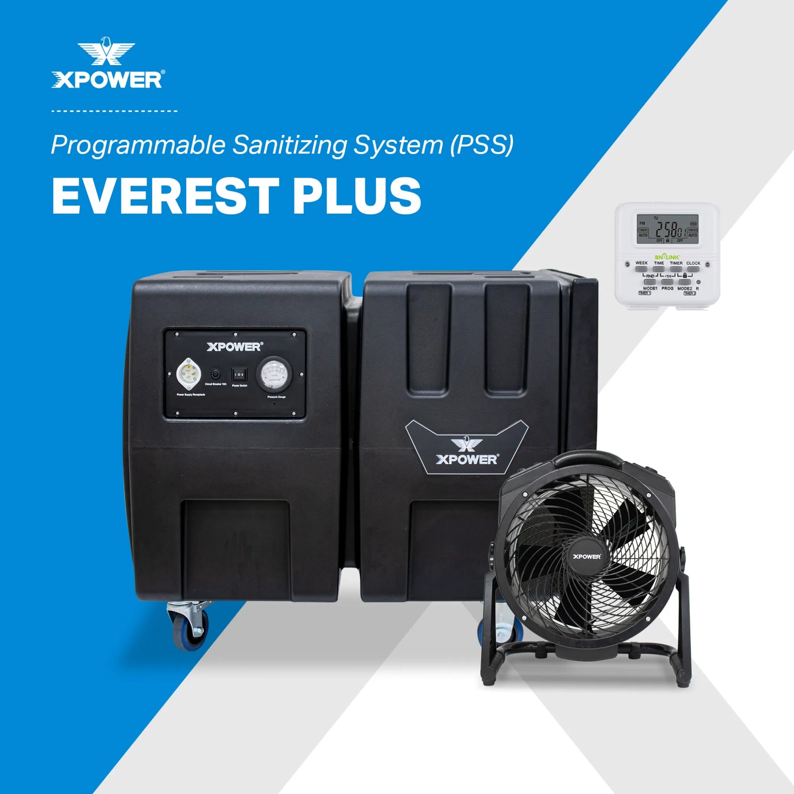 XPOWER Everest PLUS Programmable Sanitizing System (PSS) – 2000 CFM HEPA Air Purifier & Ozone Generator