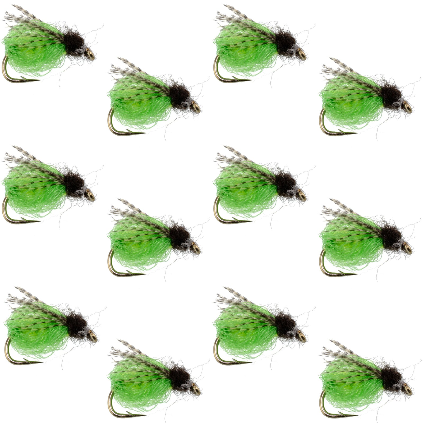LaFontaine Bright Green Deep Sparkle Caddis Pupa - 1 Dozen Flies Hook Size 12