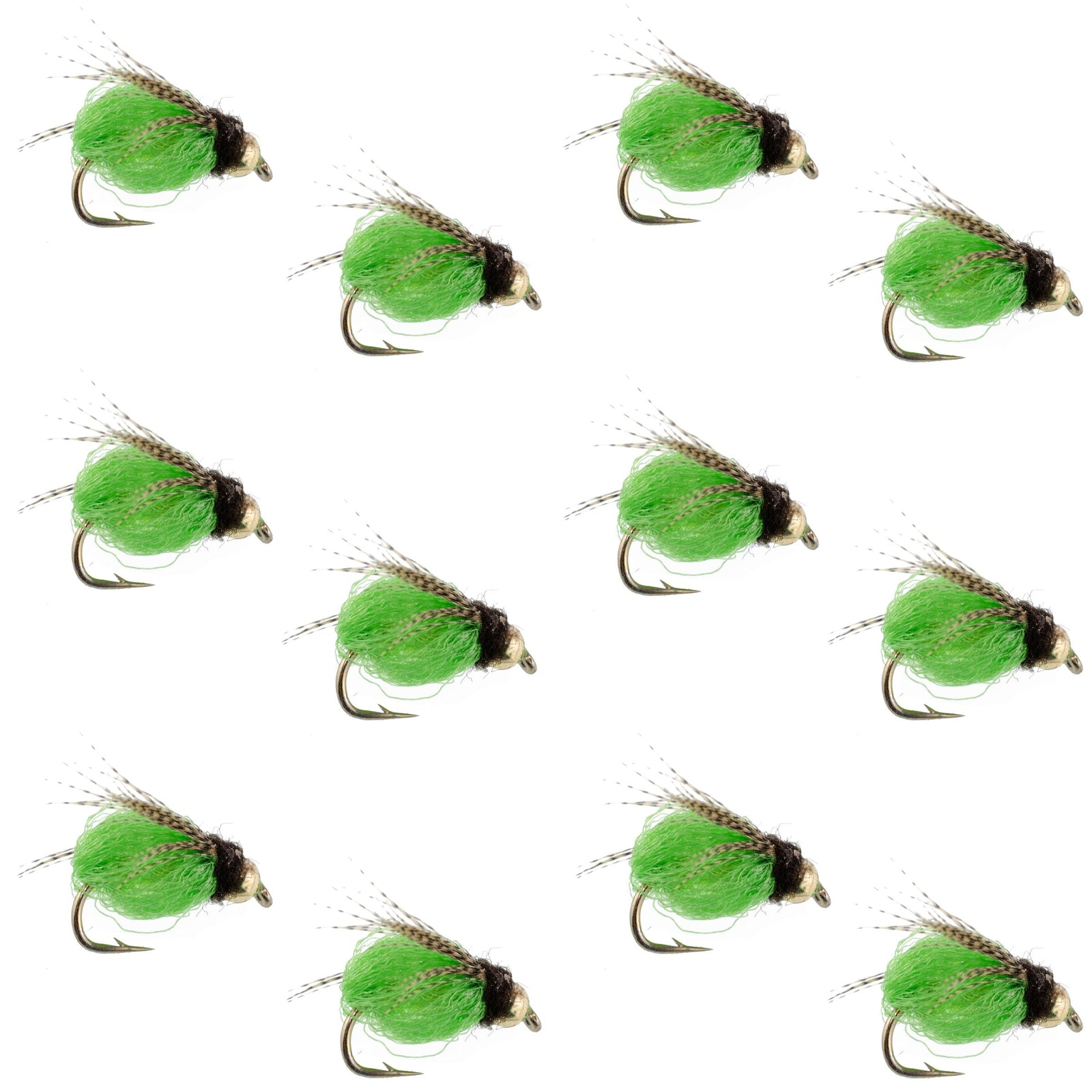 Bead Head LaFontaine Bright Green Deep Sparkle Caddis Pupa - 1 Dozen Flies Hook Size 18